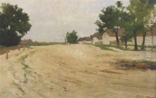 Bauernhauser In Ungarn Oil Painting by Julius von Blaas