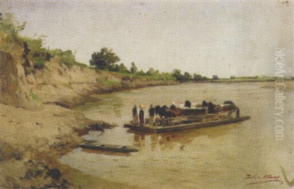 Anlegende Fahre Oil Painting by Julius von Blaas