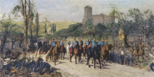 Nach Der Schlacht Von Custoza (1866) Inspiziert Erzherzog Albrecht Die Siegreichen Truppen Oil Painting by Julius von Blaas