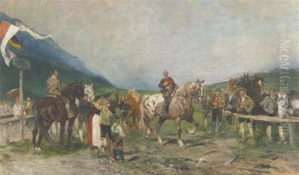 Pferdemarkt In Tirol Oil Painting by Julius von Blaas