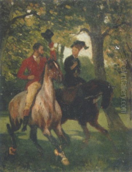 Galantes Treffen Im Park Oil Painting by Julius von Blaas