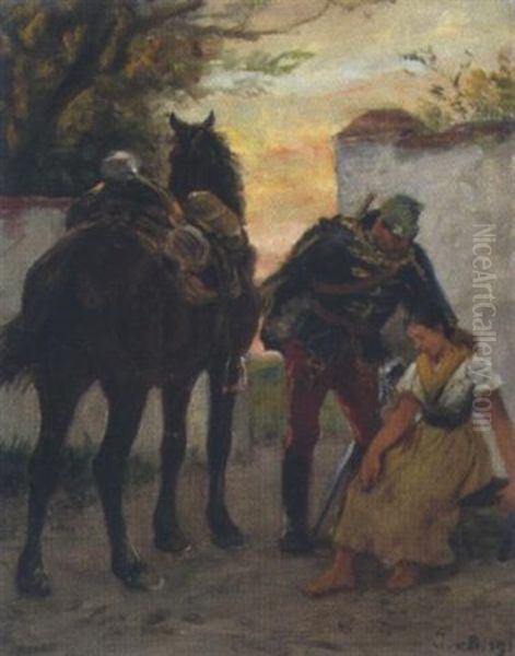 Trost Des Reiters Oil Painting by Julius von Blaas