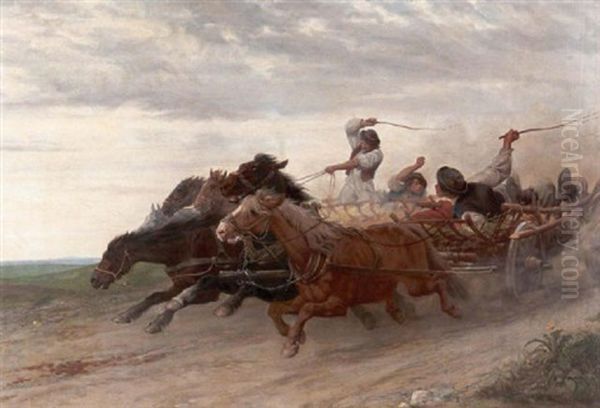 Wettfahrt Slowakischer Bauern Oil Painting by Julius von Blaas