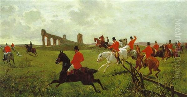 Parforcejagd In Der Campagna Oil Painting by Julius von Blaas