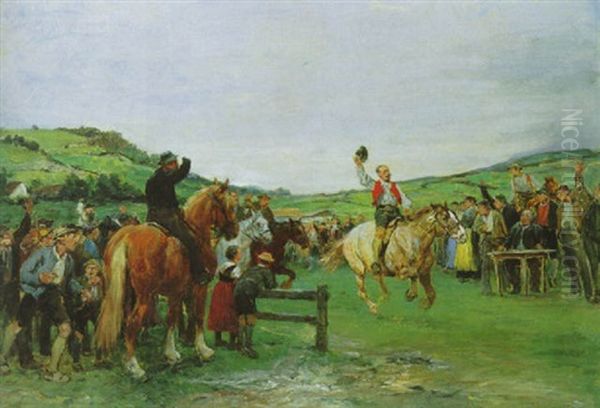 Das Pferderennen Oil Painting by Julius von Blaas