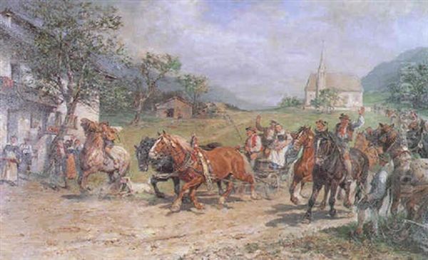 Dorfhochzeit Oil Painting by Julius von Blaas