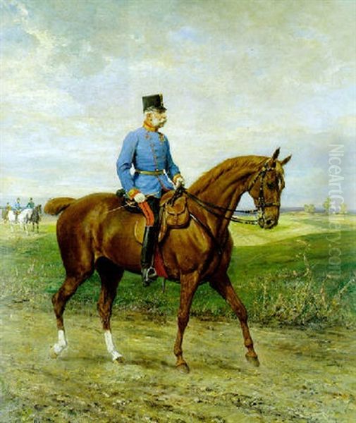 Kaiser Franz Joseph I. Von Osterreich In Der Campagneuniform Eines Feldmarschalls Zu Pferde Im Manovergelande Oil Painting by Julius von Blaas