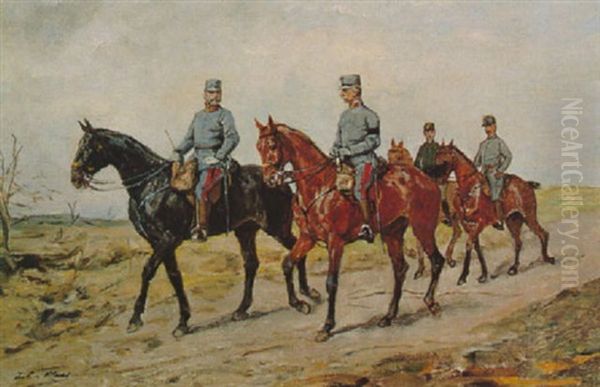 Osterreichische Reiteroffiziere Oil Painting by Julius von Blaas