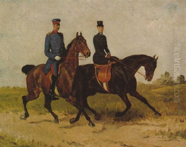 Emanuel Maximilian Herzog In Bayern Mit Seiner Gemahlin Amelie Prinzessin Von Sachsen-coburg Und Gotha Oil Painting by Julius von Blaas