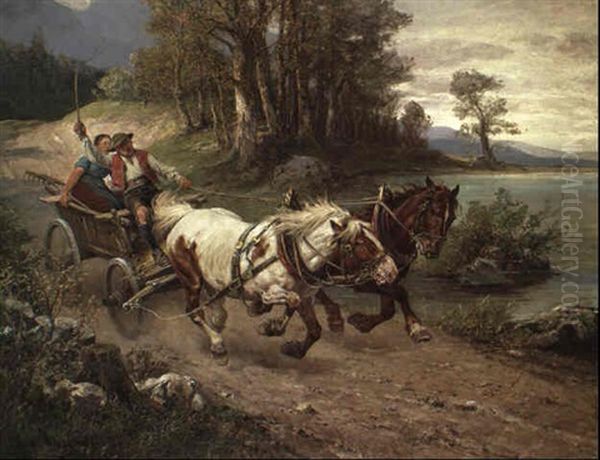 Durchgehendes Pferdefuhrwerk Oil Painting by Julius von Blaas