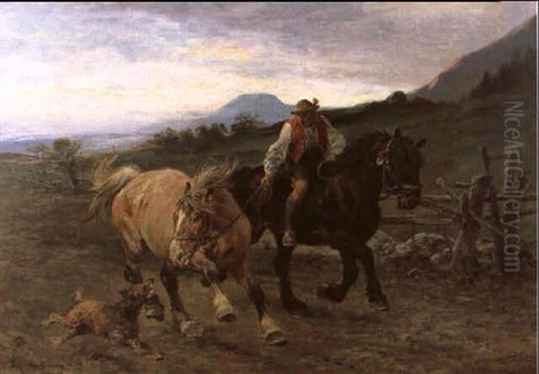 Reitender Bauer Oil Painting by Julius von Blaas