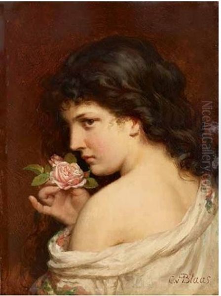 Madchen Mit Rosen Oil Painting by Karl von Blaas