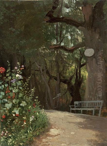 Blumen Und Bank Im Park Oil Painting by Karl von Blaas