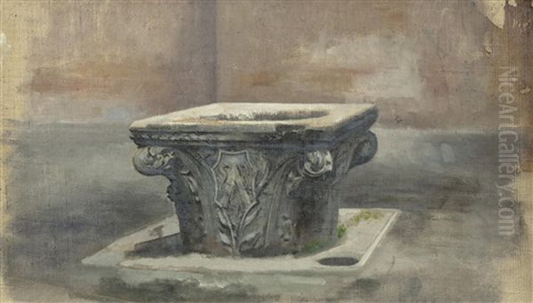 Italienischer Brunnen In Form Eines Kompositkapitells Oil Painting by Karl von Blaas