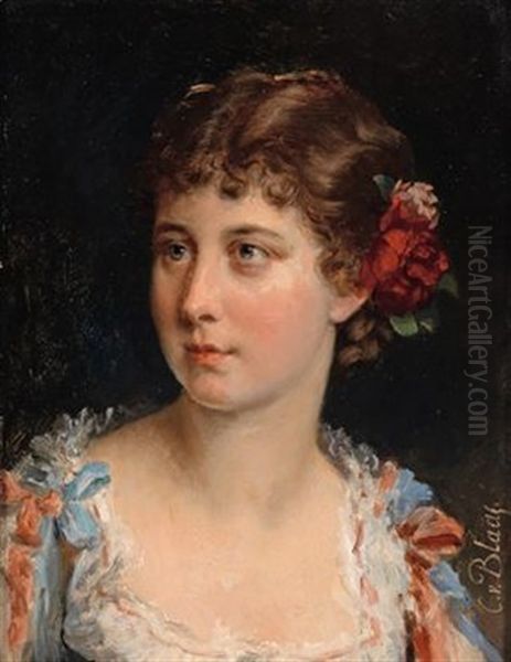 Bildnis Eines Madchens Mit Rosen Im Haar Oil Painting by Karl von Blaas