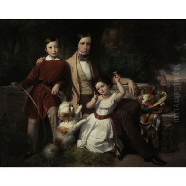 The Prince Of Valmontone With The Donna Gwendalina Doria Pamphili And Bertram Talbot In A Villa Garden Oil Painting by Karl von Blaas