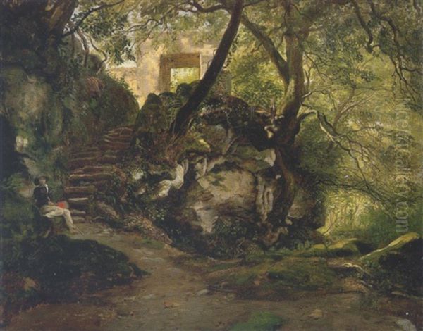 Ruinen Im Sommerwald Mit Rastendem Wanderer Oil Painting by Karl von Blaas