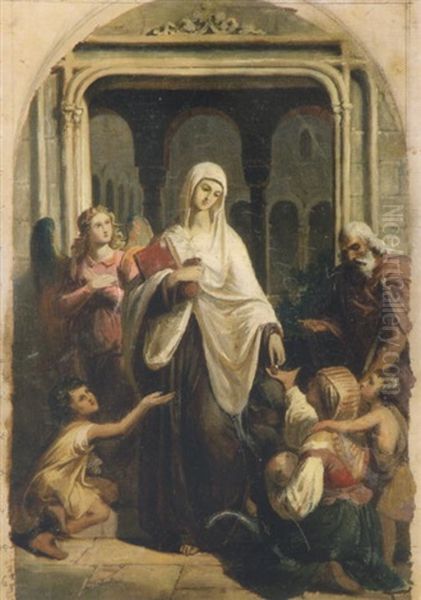 Die Hl. Francesca Romana In Begleitung Eines Engels Verteilt Almosen Oil Painting by Karl von Blaas