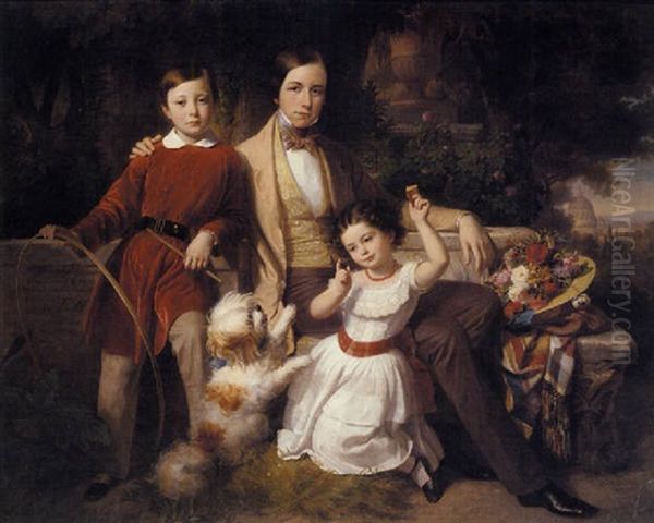 Group Portrait With The Prince Valmontone, Gwendalina Doria-pamphili And Bertram Talbot, In A Villa Garden Oil Painting by Karl von Blaas