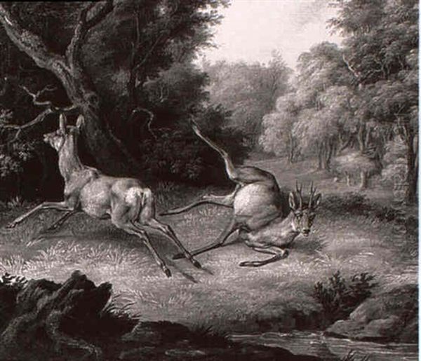 Rehe Auf Waldlichtung Oil Painting by Karl von Blaas