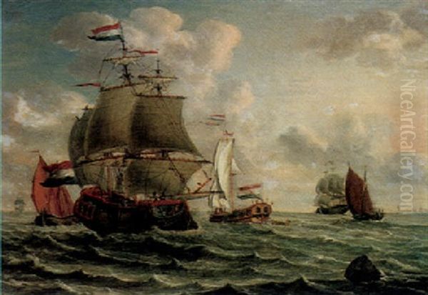 Shipping Scene On Choppy Seas Oil Painting by Pieter Aartzs Blaauw