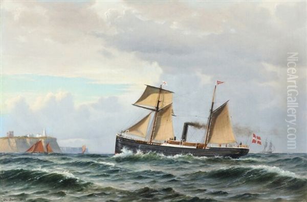 Seascape With Steamer And Sailing Ships Oil Painting by Christian Blache