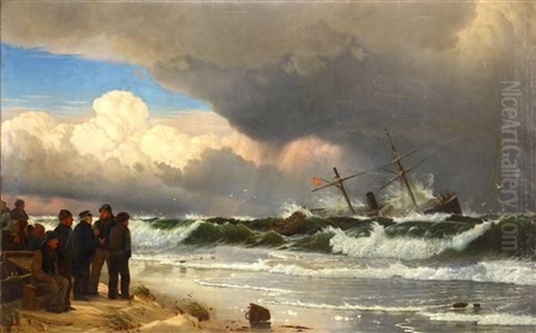 Seascape With Figures Oil Painting by Christian Blache