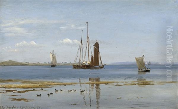 Segelschiffe Im Fjord Von Kallehave In Danemark Oil Painting by Christian Blache