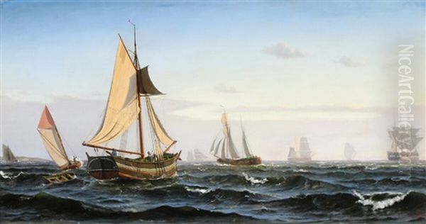 Seascape With Numerous Sailing Ships On The Oresund Oil Painting by Christian Blache