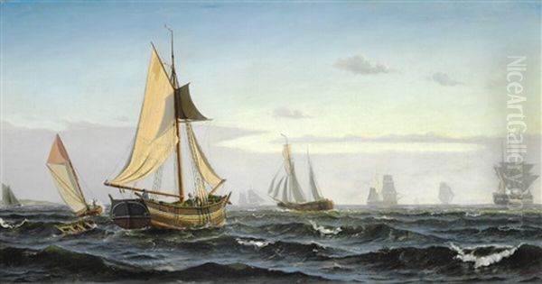 Seascape With Numerous Sailing Ships On The Oresund Oil Painting by Christian Blache