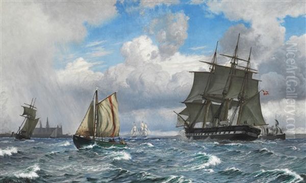 Fresh Breeze In The Sound (oresund) Off Kronborg Oil Painting by Christian Blache