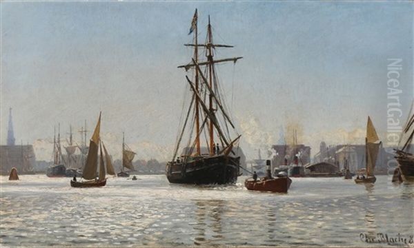 View From The Entrance To Copenhagen Harbour Oil Painting by Christian Blache