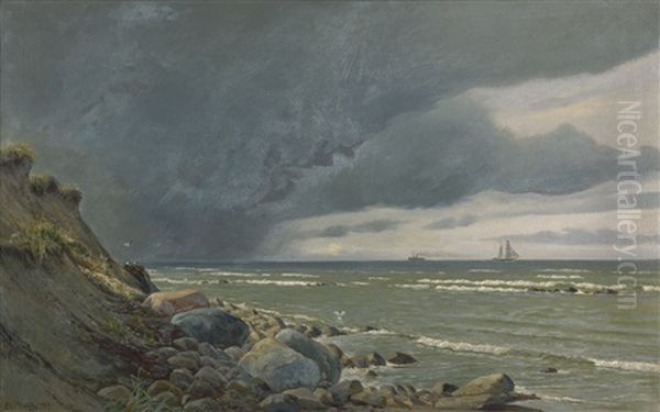 Aufkommendes Gewitter An Steiniger Kuste In Danemark Oil Painting by Christian Blache