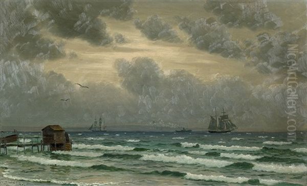 Sturmische See Mit Segelschiffen Und Dampfschiff Oil Painting by Christian Blache