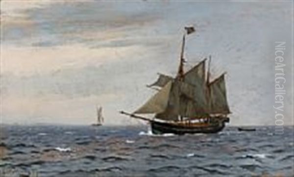 A Swedish Ship On Open Sea Oil Painting by Christian Blache