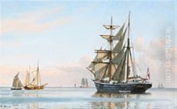 Wooden Ships At Sea Oil Painting by Christian Blache