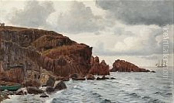 Coastal Scene From Kullen With An Artist At His Easel Oil Painting by Christian Blache