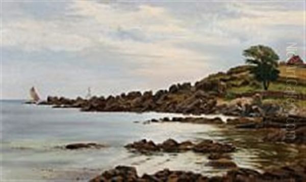 Rocky Coast At Sandvig Oil Painting by Christian Blache