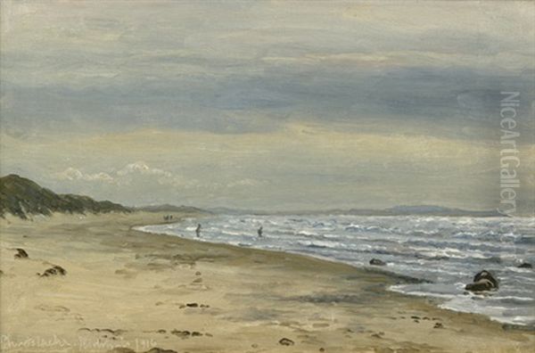 Weiter Strand Von Hirtshals Auf Jutland Bei Bedecktem Himmel Oil Painting by Christian Blache