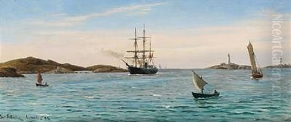 Seascape With Sailing Ships In Arendal Oil Painting by Christian Blache