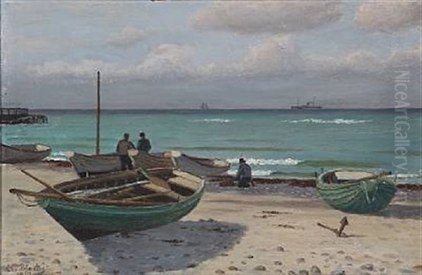 Rowing Boats On The Beach Oil Painting by Christian Blache