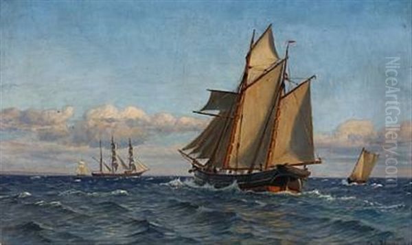 Seascape With Sailing Ships On The Great Sound Oil Painting by Christian Blache