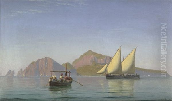 Kleine Ausflugsgesellschaft Im Boot Vor Capri, Von Nordosten Aus Gesehen Oil Painting by Christian Blache