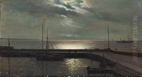 Evening View From A Harbour Oil Painting by Christian Blache