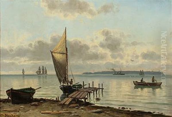 Coastal Scenery With Ships At The Sea Oil Painting by Christian Blache