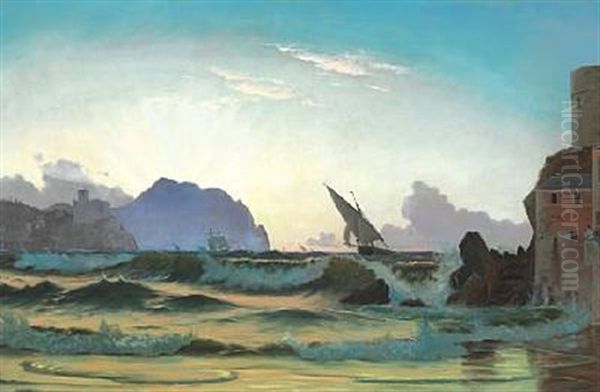 Coastal Scene From The Mediterranean Oil Painting by Christian Blache