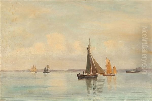 Calm Weather With Sailing Ships Oil Painting by Christian Blache