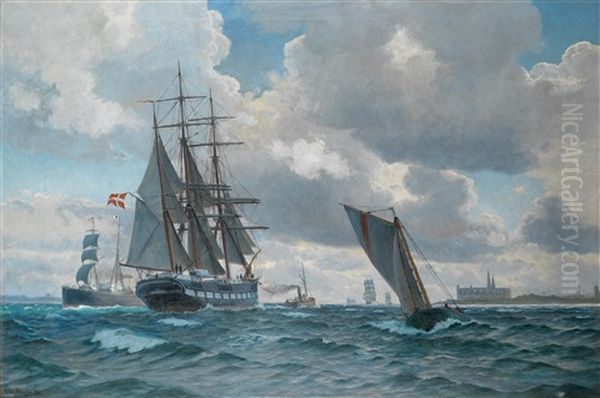 Shipping Off The Kronborg, Denmark Oil Painting by Christian Blache