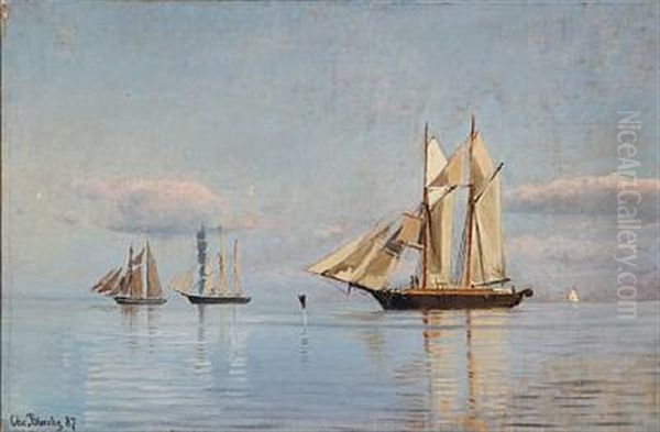 Summer Day With Sailing Ships On Sea Oil Painting by Christian Blache