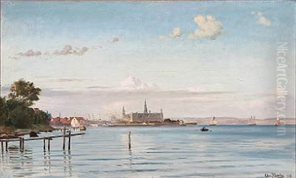 Coastal Scene From Helsingor With A View Towards Kronborg Castle Oil Painting by Christian Blache